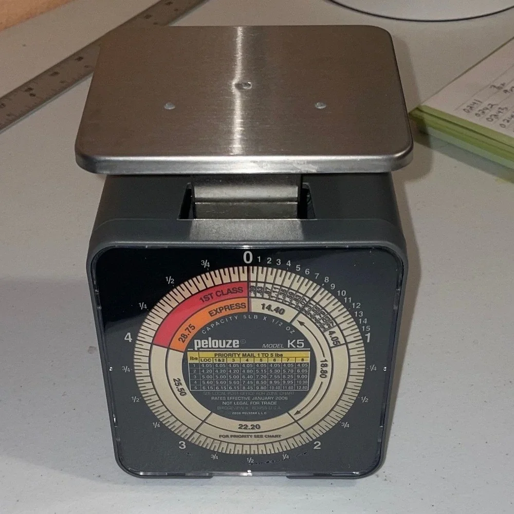 Vintage Pelouze K5 Mechanical Postal Scale 5lb Capacity Analog Shipping Mail